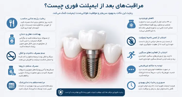 مراقبتهای بعد از ایمپلنت فوری چیست؟